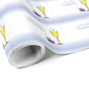 Personalize Name Boy First Communion Chalice, Host Wrapping Paper