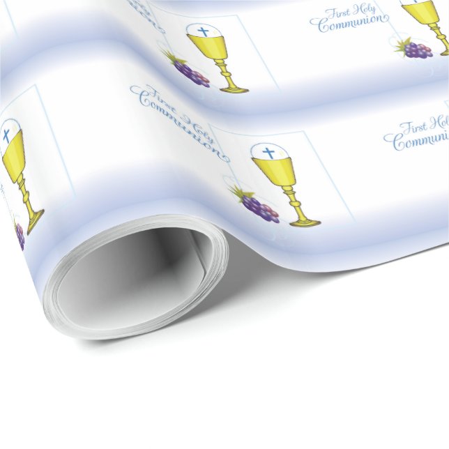 Personalize Name Boy First Communion Chalice, Host Wrapping Paper (Roll Corner)