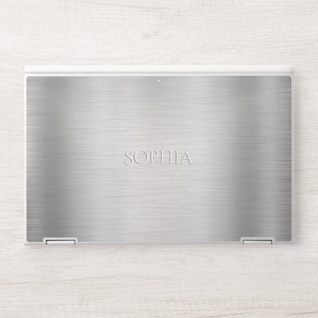 Personalize Name, Brushed Silver Metal HP Laptop Skin (Front)