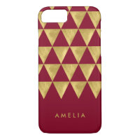 Personalize Name Burgundy Faux Gold Triangle iPhone 8/7 Case
