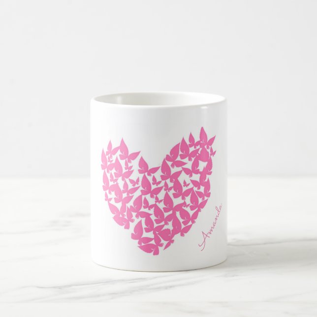 personalize name butterfly heart pink mug (Center)