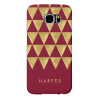 Personalize Name Chic Burgundy Triangle Geometric Samsung Galaxy S6 Case