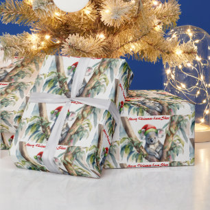Personalize Name Christmas Koala in gumtree Wrapping Paper