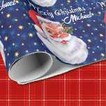 Personalize Name Christmas Santa Claus Blue Wrapping Paper<br><div class="desc">Personalize Name Christmas Santa Claus Ho Ho Ho wrapping paper</div>