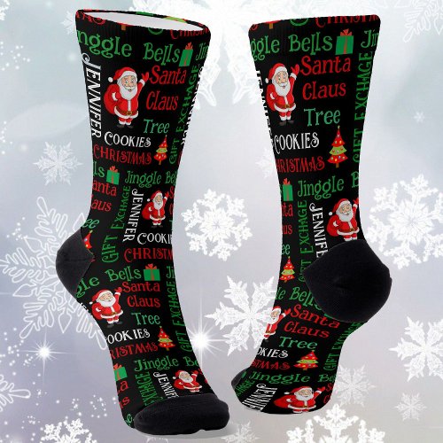 Personalize Name Christmas Santa Claus Tree Socks