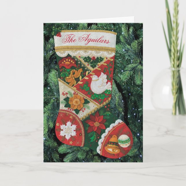 Personalize Name Christmas Stocking & Holiday Card (Front)