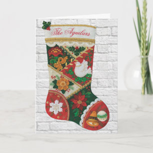 Personalize Name Christmas Stocking on Brick Card