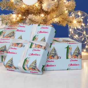 Personalize Name Classic Rabbit First Christmas Wrapping Paper