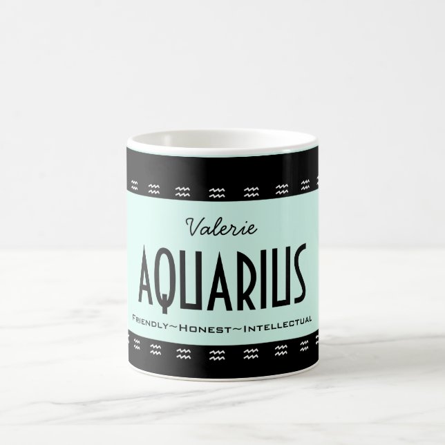 Personalize Name-Color AQUARIUS Birthday Zodiac Coffee Mug (Center)