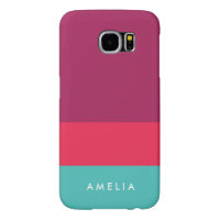 Personalize Name Color Block Purple Pink Turquoise Samsung Galaxy S6 Case