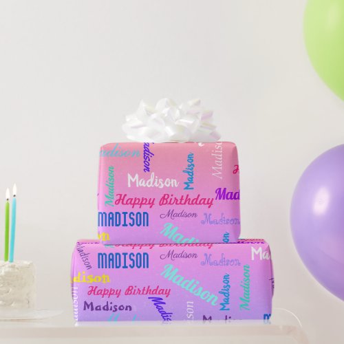 Personalize Name Colorful Birthday Party Gift Wrapping Paper