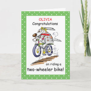 Personalize Name Congratulations, Girl Riding Bike Card