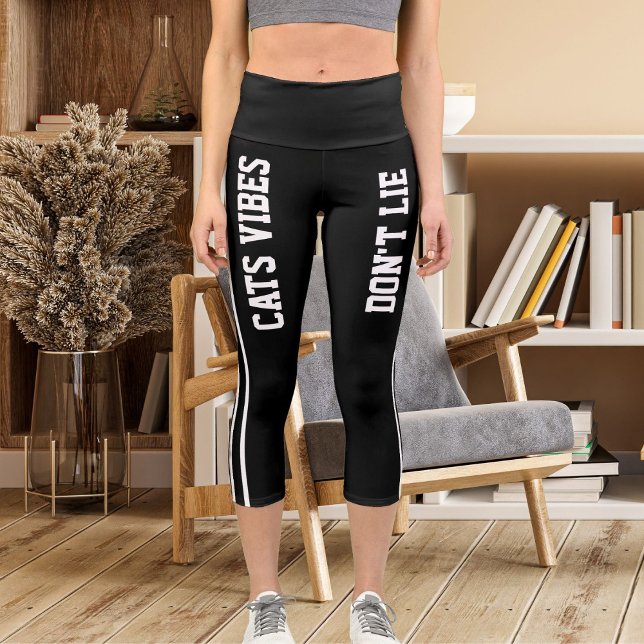 Personalize Name Custom White Black Cat Mom Funny Capri Leggings (Creator Uploaded)