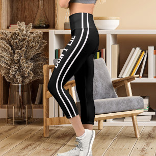 Personalize Name Custom White Black Cat Mom Funny Capri Leggings