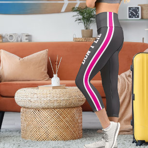 Personalize Name Custom White Hot Pink Dark Grey Capri Leggings