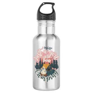 Personalize name cute aesthetic girl camping  stainless steel water bottle