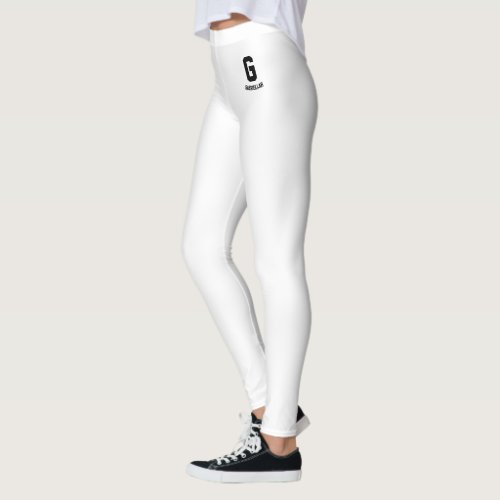 Personalize Name Cute Classic White Black Monogram Leggings