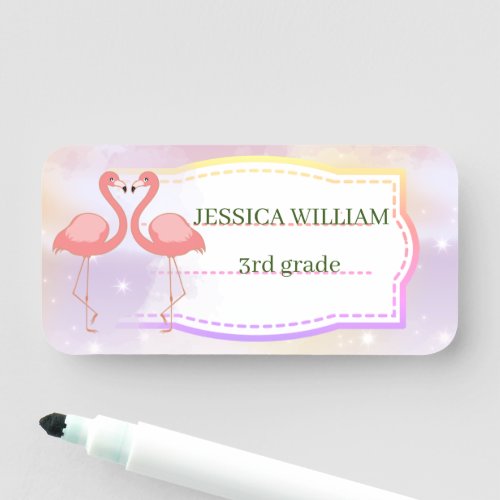 Personalize Name Cute Flamingo Back To School  Na Name Tag