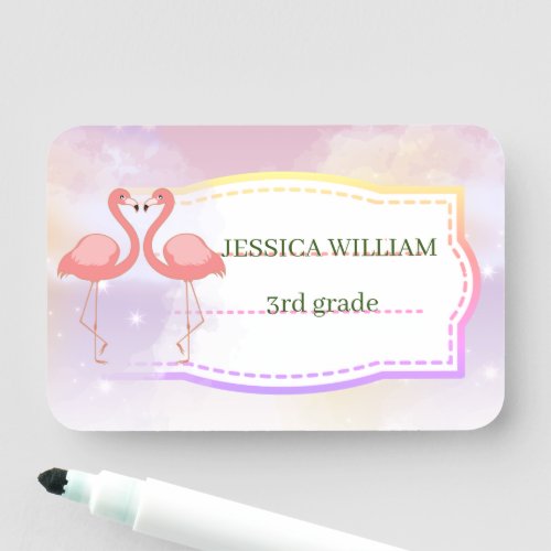 Personalize Name Cute Flamingo Back To School  Name Tag