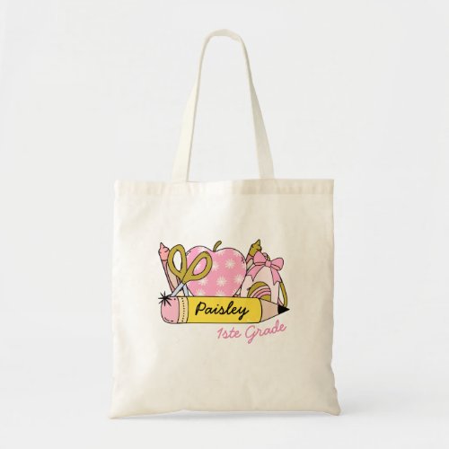 Personalize Name Cute Groovy Pencil Girls Tote Bag