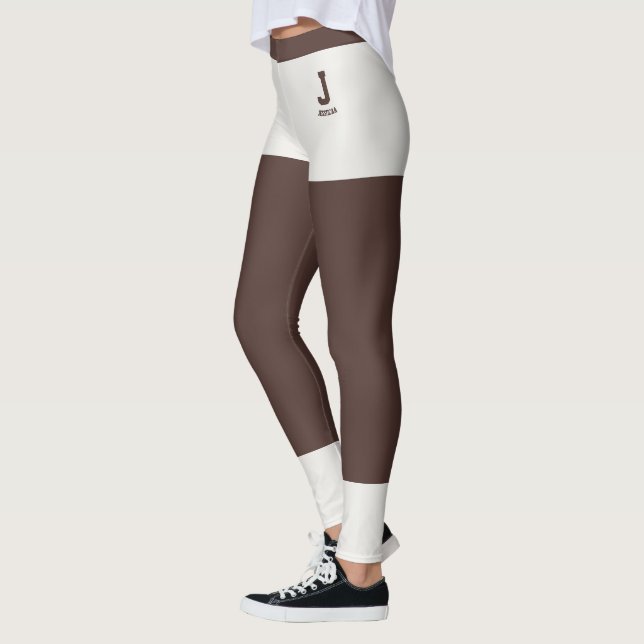 Personalize Name Cute Neutral Coffee Bean Monogram Leggings (Left)