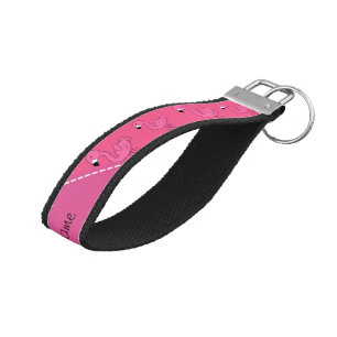 Personalize name cute pink flamingos wrist keychain