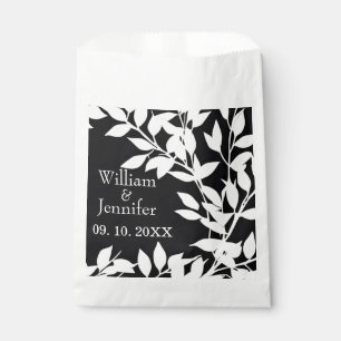 Personalize Name, Date Elegant Black & White leave Favor Bag