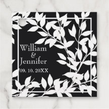 Personalize Name, Date Elegant Black & White leave
