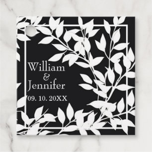 Personalize Name, Date Elegant Black & White leave Favor Tags