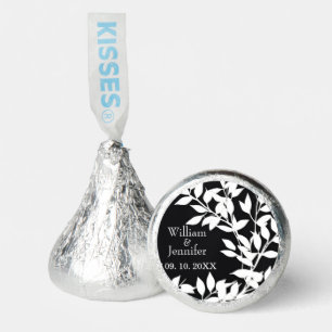 Personalize Name, Date Elegant Black & White leave Hershey®'s Kisses®