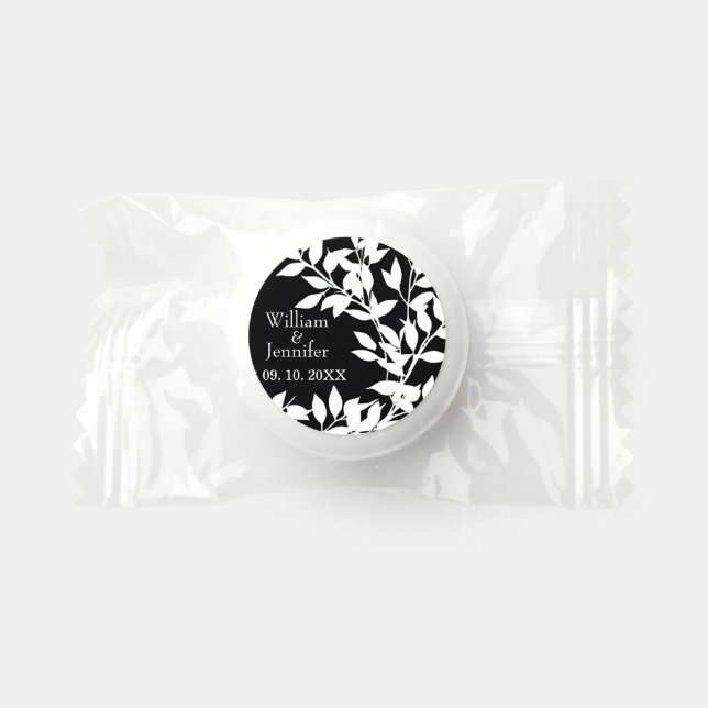 Personalize Name, Date Elegant Black & White leave Life Saver® Mints (Front)