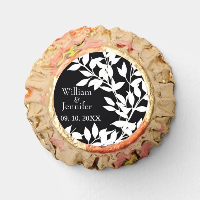 Personalize Name, Date Elegant Black & White leave Reese's Peanut Butter Cups (Front)
