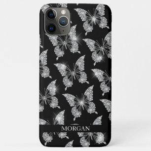 Personalize Name, Diamond Butterfly Pattern, Black iPhone 11 Pro Max Case