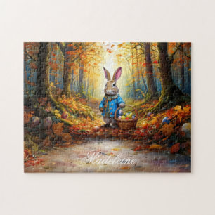 Personalize Name Easter Bunny Eggs Basket Jigsaw Puzzle