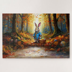 Personalize Name Easter Bunny Eggs Basket Jigsaw Puzzle