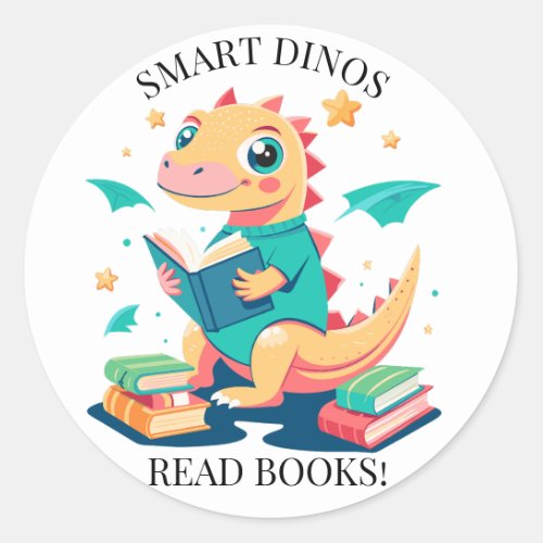 Personalize Name Edit Smart Dinos Read Books Classic Round Sticker