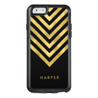 Personalize Name Elegant Black Faux Gold Geometric OtterBox iPhone 6/6s Case