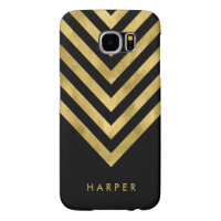 Personalize Name Elegant Black Faux Gold Geometric Samsung Galaxy S6 Case
