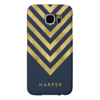 Personalize Name Elegant Blue Faux Gold Geometric Samsung Galaxy S6 Case