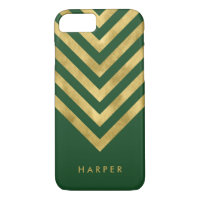 Personalize Name Elegant Green Faux Gold Geometric iPhone 8/7 Case