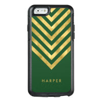 Personalize Name Elegant Green Faux Gold Geometric OtterBox iPhone 6/6s Case