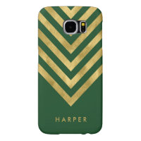 Personalize Name Elegant Green Faux Gold Geometric Samsung Galaxy S6 Case