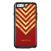 Personalize Name Elegant Red Faux Gold Geometric OtterBox iPhone 6/6s Case