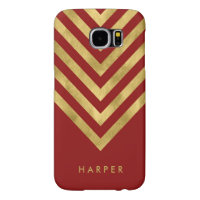 Personalize Name Elegant Red Faux Gold Geometric Samsung Galaxy S6 Case
