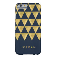 Personalize Name Faux Gold Triangle Blue Barely There iPhone 6 Case