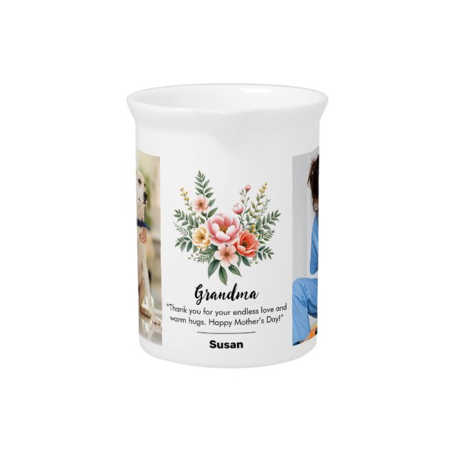 Personalize Name Florals Granma Gift Black Combo Beverage Pitcher (Front)