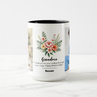 Personalize Name Florals Granma Gift Black Combo Mug