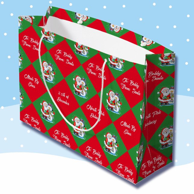 Personalize Name From Santa Claus Christmas Large Gift Bag (Creator Uploaded)