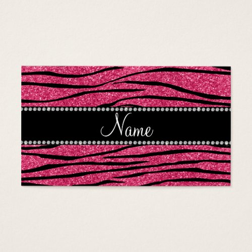 Personalize name fuchsia pink glitter zebra stripe business card template