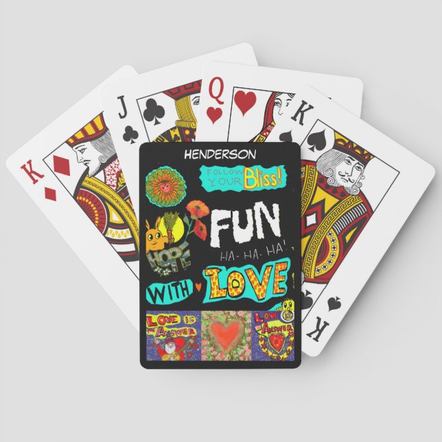 Personalize NAME  Fun Trendy Cartoon Collage Poker Cards (Back)